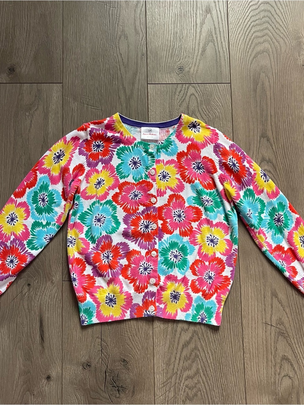 Hanna Andersson Colorful Floral Girls Size 140 10 Lightweight Knit Cardigan